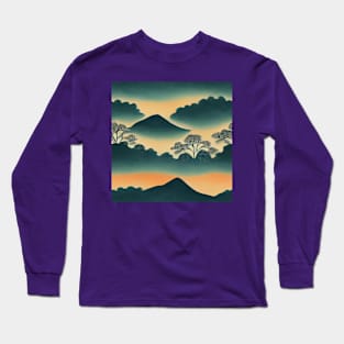 Mount Fuji Dawn Chiyogami Pattern Long Sleeve T-Shirt